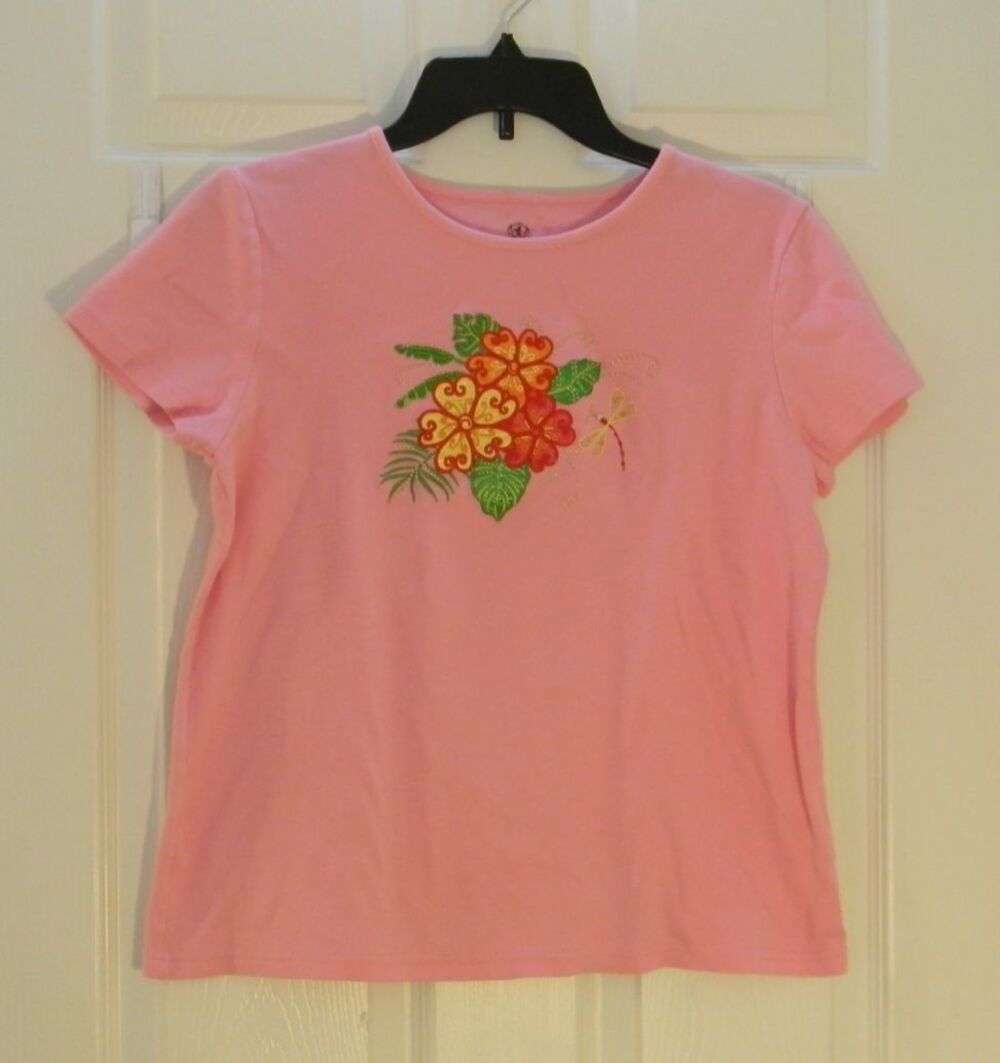 Covington Sport Pink Floral Tee Dragonfly Sz MP Petite Tagless